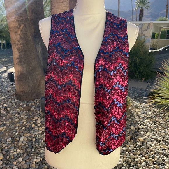 HARRY STYLES COSTUME Jack Bryan Sequin Beaded Suit Jacket Vest Size Pink/Maroon - Picture 9 of 9